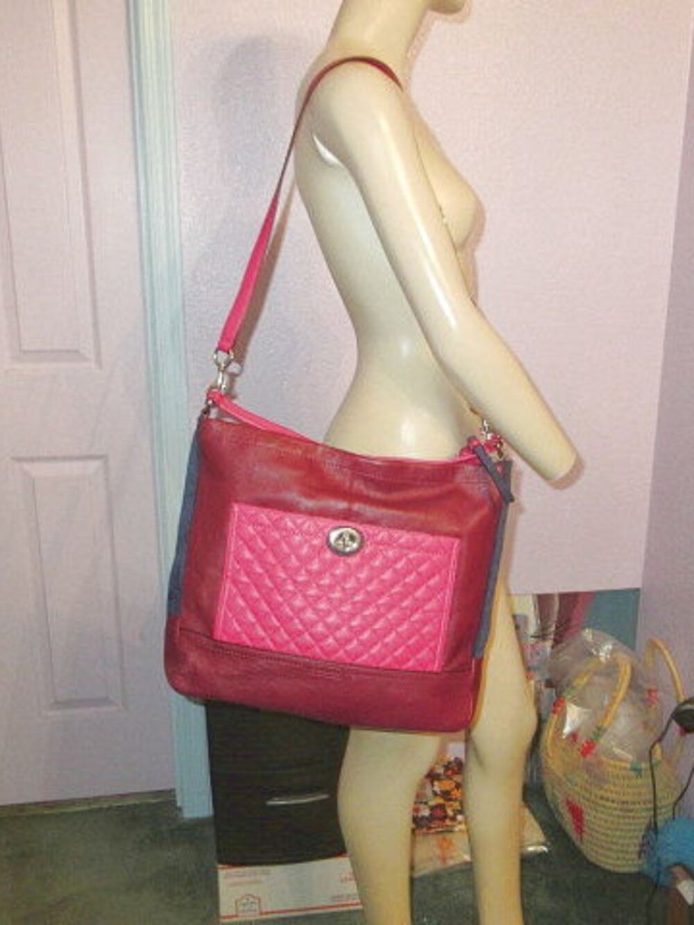 Vtg Coach Park Leather Patchwork Bag Quilted Tote Covertible Hangtags Turnlock